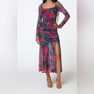 Mesh Open Back Midi Dress